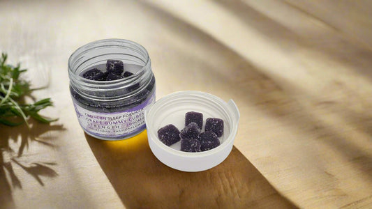 CBD + CBN SLEEP FORMULA WITH MYRCENE, MELATONIN AND PASSION FLOWER GRAPE GUMMY CUBES 2000MG CBD, 400MG CBN