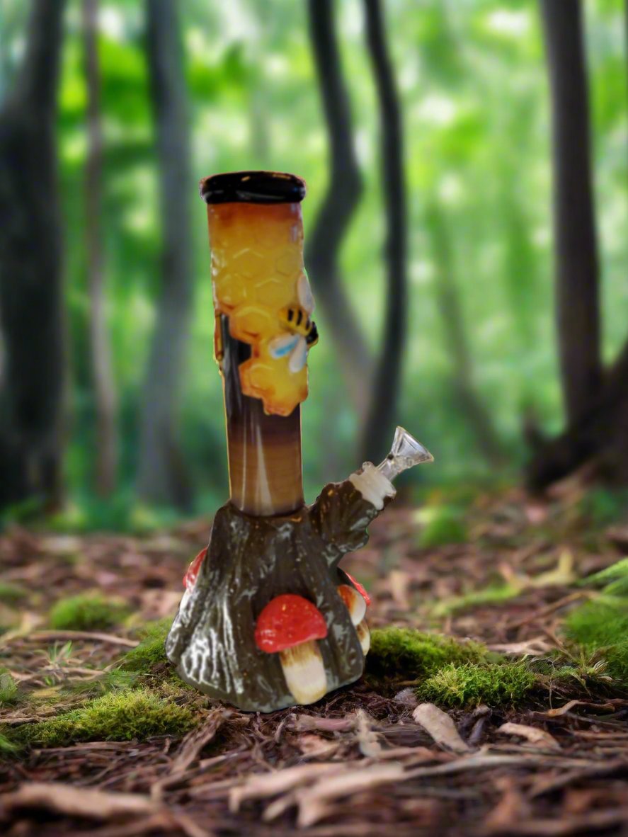 Bees Honeycomb And Mushrooms Tree Trunk Design Water Pipe